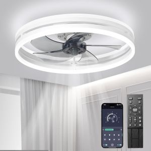 Ventilateur De Plafond Silencieux Avec Lumi&egrave;re 72W Dimmable Suspension Avec T&eacute;l&eacute;commande Et App Lumi&egrave;re &Agrave; 6 Vitesses Avec Ventilateur Ventilateur De Plafond Chambre Salon Lumi&egrave;re (Blanc,50Cm) - Neuf