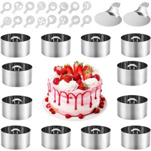 Jexnovashop-Cercle A Patisserie 12 Pi&egrave;ces (&Oslash; 8 Cm),Emporte-Pi&egrave;ces Ronds Avec Couvercle Et Base,Cercles De Pr&eacute;sentation En Acier Inoxydable Pour Desserts,Biscuits,P&acirc;tisseries,G&acirc;teaux,Mousses,Bricolage - Neuf