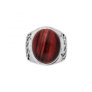 Bague Homme ?Il De Tigre Rouge Massive Argent - Neuf