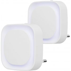 Eryi-2 Pcs Veilleuse Led Automatique, Lampe De Nuit À Capteur Crépusculaire, 3 Niveaux De Luminosité Dimmmable Veilleuse Enfant Avec Prise, Pour Couloir, Cuisine, Salle De Bains, Blanc - Neuf