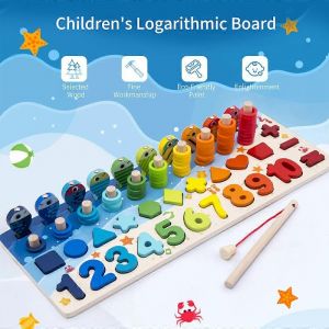 Jouet de pêche magnétique pour enfants, éducation précoce, tableau logarithmique, puzzle numérique en bois, tri de formes pour enfants, tout-petits, enfants d'âge préscolaire - Neuf