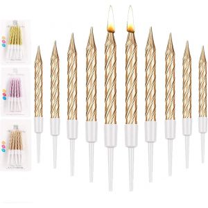 ERYI-20 Pièces Spirale Bougies Gâteaux, Métalliques Bougies À Gâteau Avec Support, Bougies De Gâteau Minces Courtes Pour La Décorations De Gâteaux D'Anniversaire De Mariage (Or Champagne¿ - Neuf