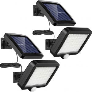 Mpj Pack De 2 56 Led Lampes Solaires D'extérieur Avec Détecteur De Mouvements, Ip65 Imperméable À L'eau, L'angle 120° Beam, Mur Solaire De Lumière De Jardin Avec Câble De 5m [Classe Énergétique A++] - Neuf