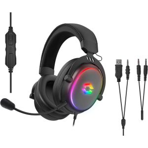 KALPO-Conux Rgb-Casque De Gaming Filaire Avec Microphone Pour Pc,Ps5,Ps4,Xbox Series X/S,,Éclairage Rgb,Câble Jack 3,5Mm Et Adaptateur Y,Noir - Neuf