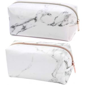2 Pi&egrave;ces Trousse De Maquillage En Marbre, Trousse &Agrave; Crayons En Marbre, Sacs &Agrave; Cosm&eacute;tiquespportables, Sac De Rangement De Maquillage Pu Portable Avec Fermeture &Agrave; Glissi&egrave;re, Pour Femme, Fille(2 Styles) - Neuf