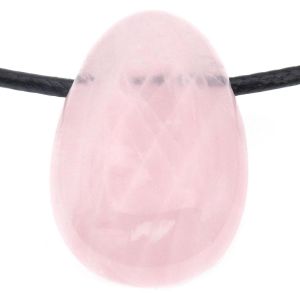 V&eacute;ritable Pendentif En Quartz Rose En Forme De Goutte Avec Ruban En Coton Cir&eacute; - Pierre De Tambour Perc&eacute;e - Fermeture Rotative En Acier Inoxydable - Neuf