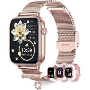 Montre Connect&eacute;e Femme avec Appel Bluetooth 4 Bracelets 1.83"" HD Smartwatch Femme avec Fr&eacute;quence Cardiaque Sommeil F&eacute;minine 110+ Modes Sportifs Podom&egrave;tre Tracker d'activit&eacute; pour Android iOS, Or rose - Neuf