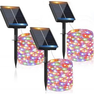 Guirlande Solaire Exterieur 12m 120led [Lot De 3]Guirlande Lumineuse Exterieure Solaire Étanche Coloré 8 Modes Lumière Solaire Décoration Pour Jardin Terrasse Maison Fête Noël Mariage - Neuf