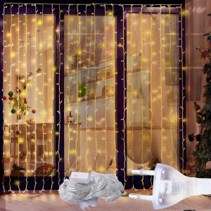 Rideau Lumineux De 3 X 3 M Avec 300 Led,Étanche,Pour L'Intérieur Et L'Extérieur,8 Modes,Blanc Chaud,Guirlande Lumineuse Diamant Pluie Glacée,Idéale Pour Noël,Mariage,Fête Et Décoration De - Neuf