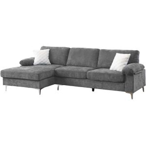 Canap&eacute; d'angle gauche en tissu chenille "Jade" - 3 places - Gris clair - Neuf