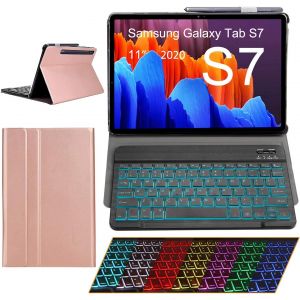 Chenquansarl-Étui De Protection Pour Clavier Samsung Galaxy Tab S7,Clavier Qwertz Amovible Bluetooth Avec Étui De Protection Ultra Fin Pour Tablette Samsung S7 2020 11""(Sm-T870 T875 T878) (Or Rose) - Neuf