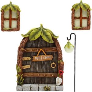 MEVRONISSHOP-Lot de 4 statues miniatures pour porte de fée pour jardin, fenêtre, porte, nain, décoration de jardin, statues phosphorescentes (marron) - Neuf