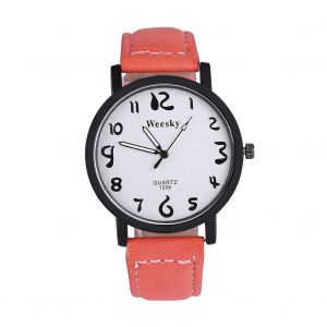 &Agrave; La Mode Analogique Quartz Femmes Hommes Montre Pu Bande Bo&icirc;tier En M&eacute;tal Montre-Bracelet Rond Bande Orange - Neuf