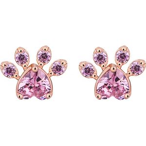 Kal-S925 Argent Mignon Chiot Chat Cristal Griffe Impression Boucles D'oreilles Bijoux Cadeau Pour Femme Fille Amoureux Des Animaux De Compagnie - Neuf