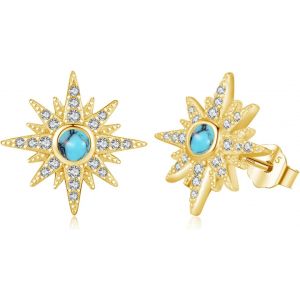 Chenquansarl-Boucles D'oreilles En Forme D'&eacute;toile Pour Fille En Argent Sterling 925 - Boucles D'oreilles En Forme D'&eacute;toile Turquo - Pour Fille, Femme, Enfant, Petite Amie, 13mm, Argent Sterling, Zirc - Neuf