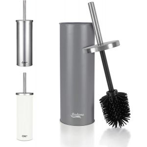 Brosse toilettes WC Silicone Argent Mat Brosse WC en Inoxydable & Interchangeable I Brosse à WC antibactérienne Balai toilette WC Balayette wc Brosse de toilette WC Originale avec tête noire - Neuf