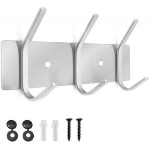 Pat&egrave;re murale en m&eacute;tal - Porte-manteau mural en acier inoxydable - Pour chambre &agrave; coucher, salle de bain, cuisine - Porte-manteau pour v&ecirc;tements, vestes - Argent&eacute; - 3 crochets - Neuf