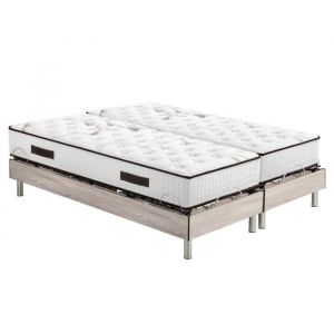 Ensemble relaxation S73+Matelas latex Louxor - 3 zones - 2x80x200 - Ch&ecirc;ne clair - Neuf