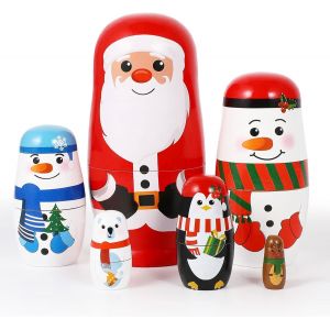 Poupée empilable en bois de Noël Poupée russe Matriochka de Noël - Neuf