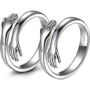 Lot De 2 Anneaux De C&acirc;lin,Anneaux De C&acirc;lin En Argent Pour Femmes Hommes Filles C&acirc;lins Mains Anneaux Amour C&acirc;lin Ouvrir Promesse Bague Couples Mariage D&eacute;claration Bandes R&eacute;glable Unis - Neuf