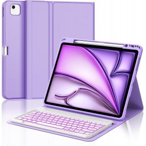 Coque Clavier Ipad Air 13 M2/M3 2024//2025, Azerty Français Clavier Rétroéclairé Magnétique Détachable Bluetooth Pour Ipad Air 13 Pouces 2025/2024, Violet Clair - Neuf