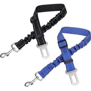 Jgd-Voiture Ceinture De S&eacute;curit&eacute; Pour Chien Harnais De S&eacute;curit&eacute; Sup&eacute;rieure Avec Absorption Des Chocs Et Mousqueton &Eacute;lastique R&eacute;glable, 2 Pack Auto Laisse Clip Pour Tous Les Chiens Et Chats Animaux - Neuf