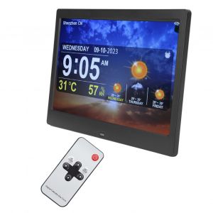 Reveil numerique avec calendrier, grand ecran 10 pouces, Wi-Fi, intensite variable automatique, date et jour, avec telecommande, pour la maison, 100 a 240 V, noir, prise US - Neuf