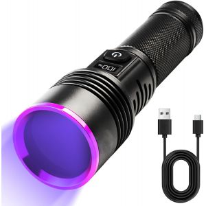 DOOL-Lampe De Poche Uv 365 Nm-Lumière Noire Rechargeable Avec Usb-C Et Affichage À Cristaux Liquides-Lumière Ultraviolette-Intensité Variable En Continu-Pour Géocaching,Détecteur D'Urine D'Animaux - Neuf