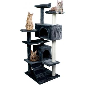 Mobiclinic&reg; Pets, Arbre &Agrave; Gratter Pour Chat, Mod&egrave;le Tico, Grand, Grimper, 5 Hauteurs, Supporte Jusqu'&agrave; 10 Kg, Avec Plateformes Et Abris, Jouet D&eacute;stressant, Corde En Sisal, Gris - Neuf