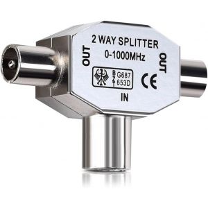 R&eacute;partiteur d'antennes en T-Distributeur antenne 2 Voies-2X Prise coaxial pour DVB-T/BK-0-1000 MHz-Coupleur Alimentation TV - Neuf