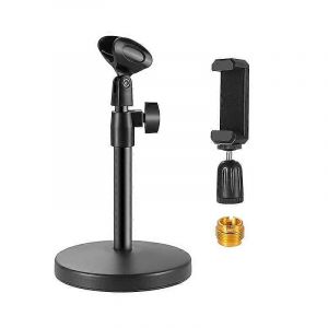 Support De Microphone De Bureau,Avec Support De Téléphone Portable,Adaptateur En Métal - Neuf