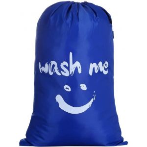 Sac à linge extra large 100 L, bleu, pliable, avec cordon de serrage, en nylon, idéal pour ranger les vêtements sales, pour la chambre, la maison, le dortoir ou les voyages. Sac en tissu Smile - Neuf