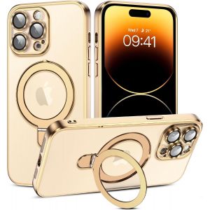 LORANKA-Transparente iPhone 14 Pro Max Coque &agrave; Magn&eacute;tique avec Support Invisible, [Compatible avec MagSafe], Etui Clear &agrave; B&eacute;quille R&eacute;glable iPhone 14 Pro Max Case, Or - Neuf