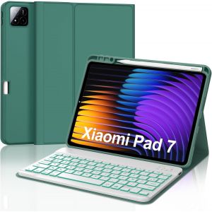 Coque Clavier Pour Xiaomi Pad 7/7 Pro 2025 11.2"", Azerty Français Clavier Rétroéclairé Bluetooth Magnétique Détachable Avec Fente Pour Stylo Pour Tablette Xiaomi Pad 7/7 Pro, Vert Foncé - Neuf
