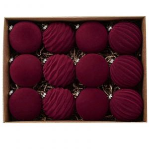 Rond de Velours d&eacute;corations de No&euml;l 8cm Flocage Rouge Fonc&eacute; Arbre D&eacute;cor 12pcs - Neuf