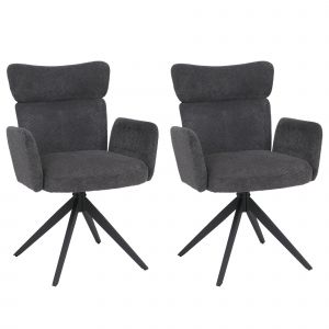 Lot de 2 chaises de salle &agrave; manger HWC-N11, chaise pivotante &agrave; retour automatique, tissu boucl&eacute; 350 g/m&sup2; &Ouml;ko-Texgris fonc&eacute;, pieds gris fonc&eacute; - Neuf