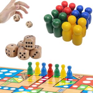Eryi-80 Pièces Pions En Bois Pour Jouet - 25x12mm Pions En Bois Pour Jouet - Pions En Bois Composant De Jeu Jouet,Livré Avec 5 Dés Adaptés Pour Remplacer Les Pièces Du Jeu De Société - Neuf
