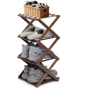Kgabery-Étagère À Chaussures Pliable 4 Niveaux Bambou Range Chaussure Sans Installation,Meuble De Rangement Pour Entrée Chambre Couloir Placard - Neuf