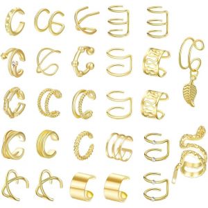 Kal-27 Pcs Manchettes D'oreille R&eacute;glables,Non Piercing Faux Cartilage Boucles,Oreille Manchette Boucles,D'oreilles Manchette Feuille Fleur Serpent Manchette Boucles D'oreilles Ensemble Pour Femmes - Neuf