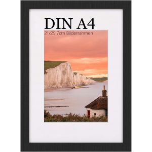 meimie-Cadre Photo A4,Format A4,21 X 29,7 Cm,Avec Passe-Partout,Pour Montage Mural Vertical Ou Horizontal,Noir,Avec Verre En Plastique - Neuf