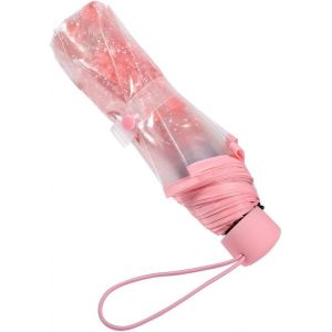 Parapluie Transparent Avec Fleurs, Petits Parapluies Pour Enfants Parapluie De Pluie Pour Petites Filles Dames Avec Motif Fleurs Parapluie De Voyage Transparent Coupe-Vent (Rose) - Neuf