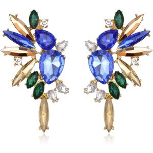 Kal-Boucles D'oreilles En Cristal Art Deco Marquise Drop Cluster Mariée Bling Pendantes Pour Dames Multicolor Ton D'or - Neuf