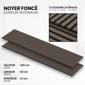 Panneau Acoustique 21mm - Noyer Fonc&eacute; - Feutrine Noire - 240x60cm - Lot de 2 - Neuf