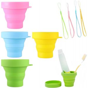 Sjzg-Gobelets Pliables En Silicone,Mug &Agrave; Caf&eacute; Portable, Coupe De Voyage L&eacute;g&egrave;re, Tasses R&eacute;utilisables Avec Couvercle Pour Le Camping (Jaune + Rose + Bleu Clair + Vert) - Neuf