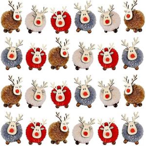 24pack No&euml;l Mignon Feutre De Laine En Bois De Wapiti Pendentifs D&eacute;corations De Sapin De No&euml;l - Neuf