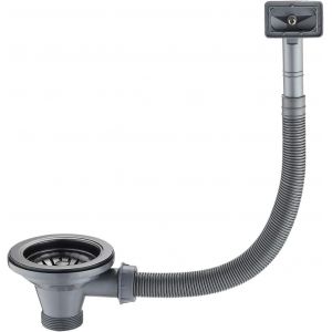 Bonde d'&eacute;vier en acier inoxydable avec trop-plein carr&eacute; 114 mm - Neuf