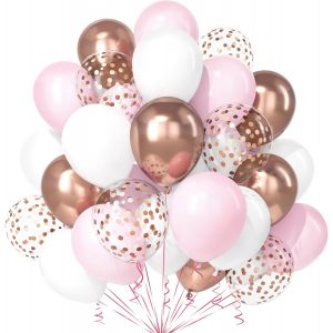 ERYI-Ballons Rose Blanc Pastel, 30 Pièces Macarons Rose Métal Or Rose Confettis Ballon Hélium Ruban Fille Enfant Douche Bébé Baptême Révélation Genre Anniversaire Mariage Valentin Graduation Déco - Neuf