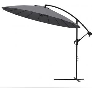 Parasol Déporté De Jardin 3m Avec Manivelle Anti-Retour 18 Baleines En Fibre De Verre Parasol Inclinable Toile Avec Protection Uv Inclus Housse De Protection Gris - Neuf