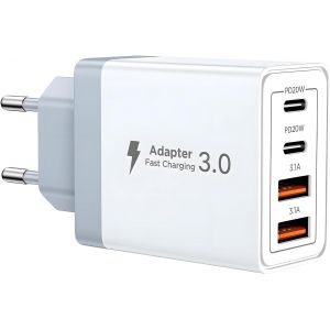 LORANKA-Chargeur USB C 40W 4 Ports Bloc Secteur Rapide avec Double PD+QC 3.1A Compatible avec iPhone 17 16 15 14 13 12 11 Pro Max X XS XR 8 7 SE Mini iPad Samsung Galaxy Tablettes Multiport Type C Ad - Neuf