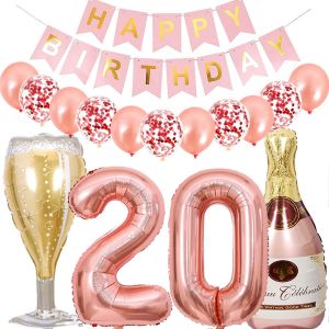 Sjzg-Ballon 20 Ans Anniversaire Homme, Kit De Decoration Anniversaire 20 Ans Homme Femme, Bouteille De Vin Bi&egrave;re D&eacute;coration H&eacute;lium Ballon Bouteille De Champagne Pour 20 Anniversaire D&eacute;coration F&ecirc;te - Neuf